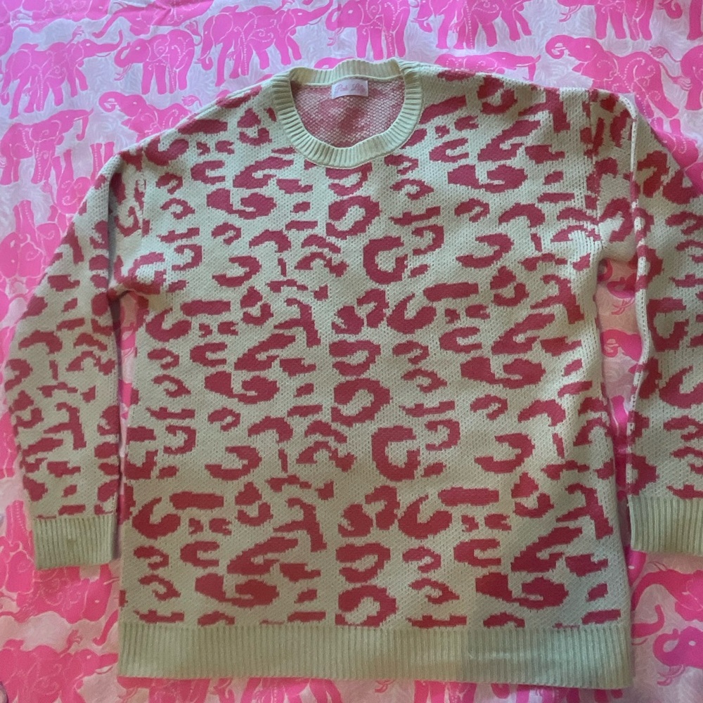 Pink Lily Leopard Print Sweater - creme and Pink